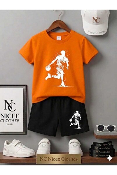 Leto Lykia Summer Children's T-Shirt Shorts Unisex (White Basketball Player P...