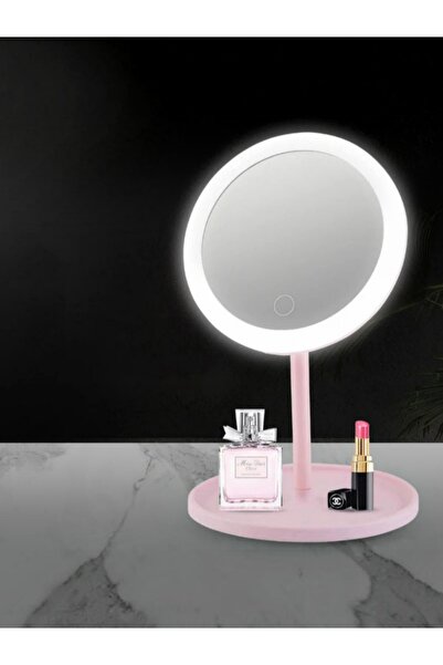 ASEL PLAST PEMBE Dokunmatik Led Işıklı Usb Li Yuvarlak Masa Üstü Makyaj Aynas...