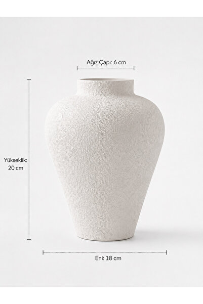 Lui Tasarım Vazo Ev Dekorasyon Dokulu Seramik Beyaz Rengi Zarif Modern Minimalist Şık Dekoratif Vazo 20 cm