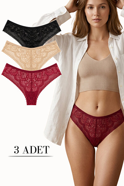 LİBELLA İÇ GİYİM Women's Lace Front and Back Brazilian Panties Lycra Mixed Co...