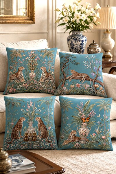 EVPANYA Set de 4 huse de pernă cu model leopard