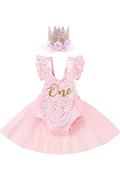 KASTWAVE Baby Girl 1st Birthday Princess Tutu Dress Outfit, Pink Lace Tulle R...