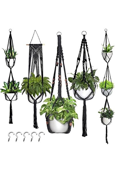 Generic Indoor Macrame Plant Holders 5 Pieces Boho Decorative Basket | Differ...