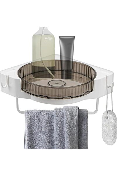 TERRIFI Rotating Corner Shower Caddy Grey, 360° Lazy Susan Bathroom Organizer...