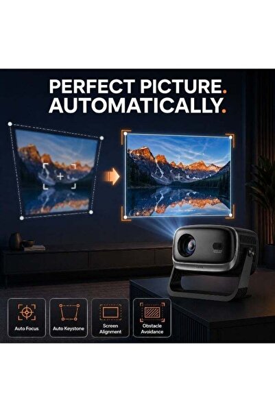 Vidvie Full HD 1080P Smart Portable Projector | Android 12 with Built-in Netflix, Auto Focus & Auto Keystone, 120-Inch Display, Rotating Stand for Home Cinema, Gaming & Ceiling Projection – Black
