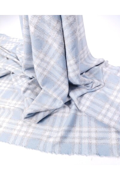 Kumaş Parça Gray Blue White Plaid Jacquard Interlock Fabric Soft and Stretchy...