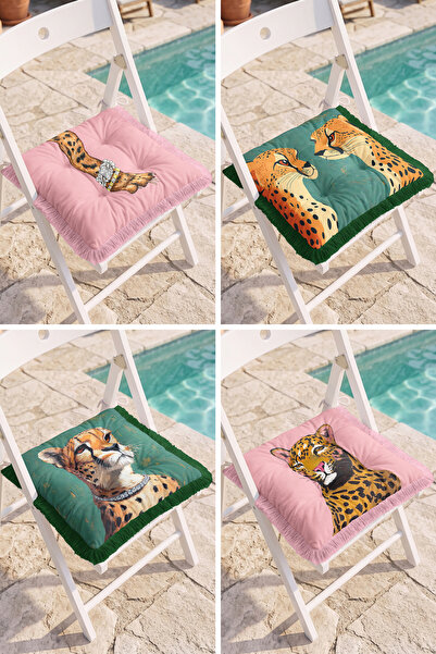 Realhomes Green and Pink Floor Cushion Set with Leopard and Cheetah Figures, ...