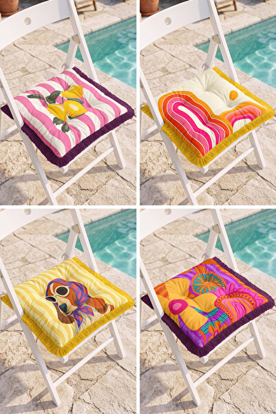Realhomes Lemon, Abstract Wave, Colorful Dog and Flower Patterned 4-Piece Fri...