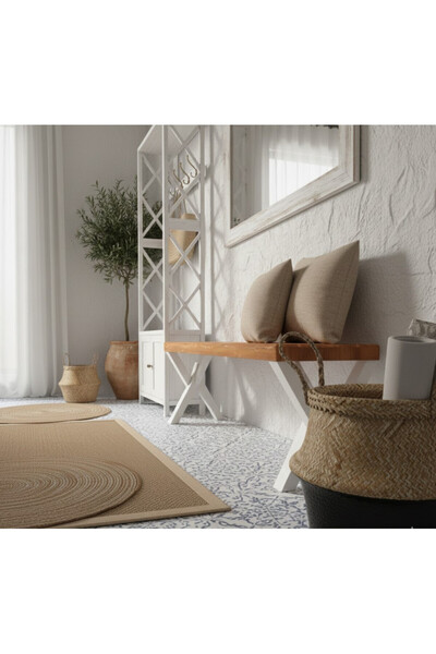 raweyn Hestia Masif Ahşap Bahçe Bankı Bench Balkon Teras Beyaz V Metal Ayak 80cm