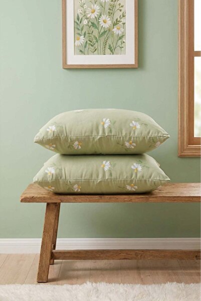 Rivaİstanbul Green Daisy Cotton 2-Piece Pillowcase 50X70 cm