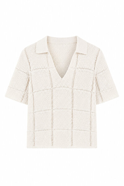 HAZELANNA Polo Neck Ecru Knitwear