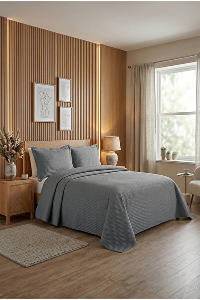 aytunç Gray Single Bedspread with Pillowcase 180X240Cm