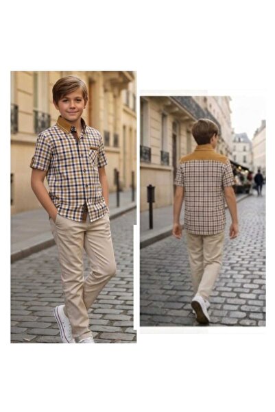 Louis Fabel Modelli Collared Double Button Plaid Patterned Short Sleeve Child...