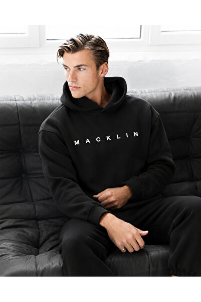 macklin Unisex Women's Men's Front Middle Printed Oversize 3 Thread Hooded Tr...