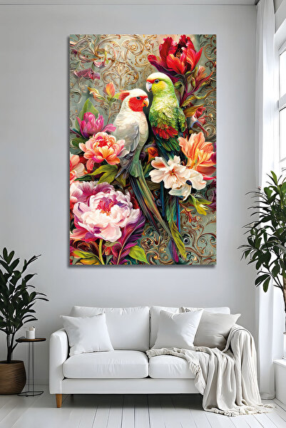 Parıltı Yayınları Pictură pe sticlă cu model de papagal și flori colorate, de...