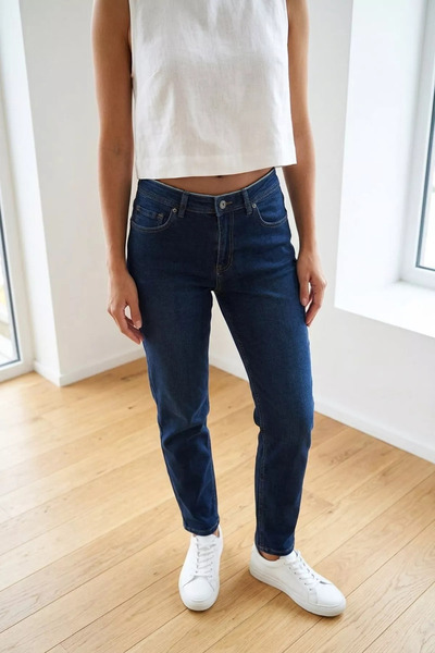 Aryena Navy Blue Women's Modern Chic Jean Denim Trousers