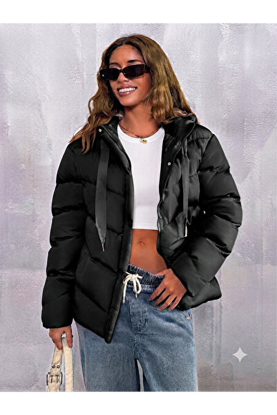 ladyzey Women's black Hooded puffer jacket