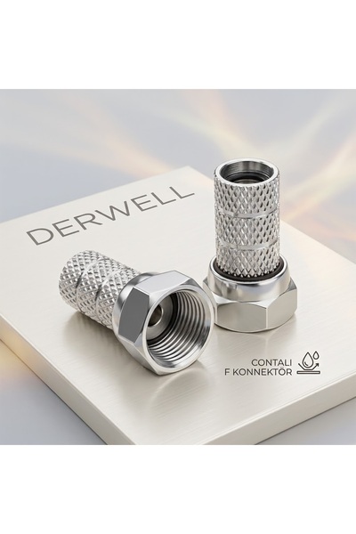 Derwell 1 Adet Premium Vidalı RG6 F Konnektör Çanak Anten Uydu Kablo Giriş Fi...