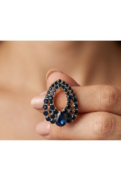 Prizma Concept Women's Navy Blue Crystal Stone Drop Model Evening Dress Earri...