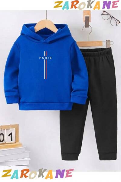 ZAROKANE Paris White Red Stripe Printed Winter Children's Hooded Top and Bott...