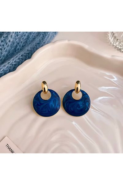 NISHPOINT LACİVERT MİNELİ MODERN HALKA KÜPE