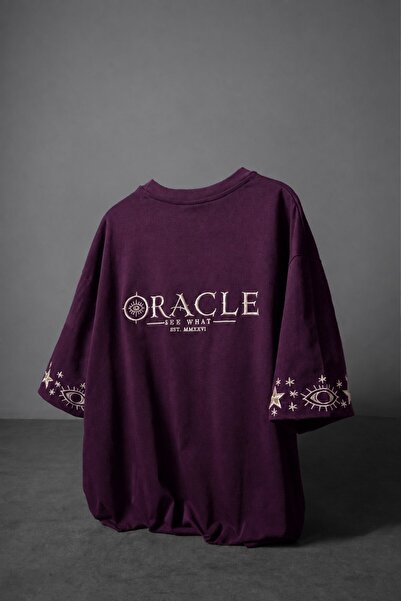 Slatra Men's Plum Oracle Embroidered Oversize Tshirt