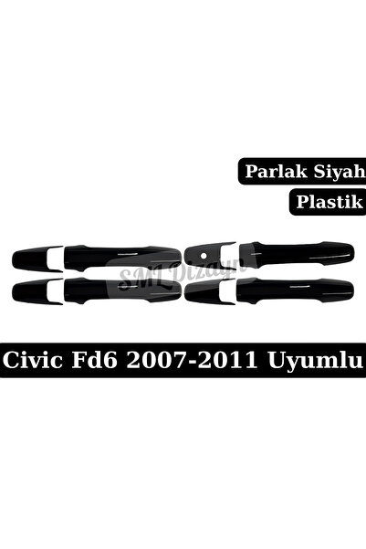 SML Dizayn Honda Civic FD6 Uyumlu Kapı Kolu Kaplama Seti - Parlak Siyah Piano...