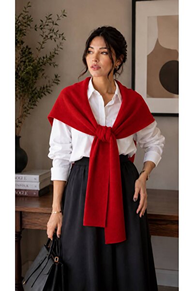 STF MODA Knitted Scarf Shawl with Tie-On Shoulder Scarf