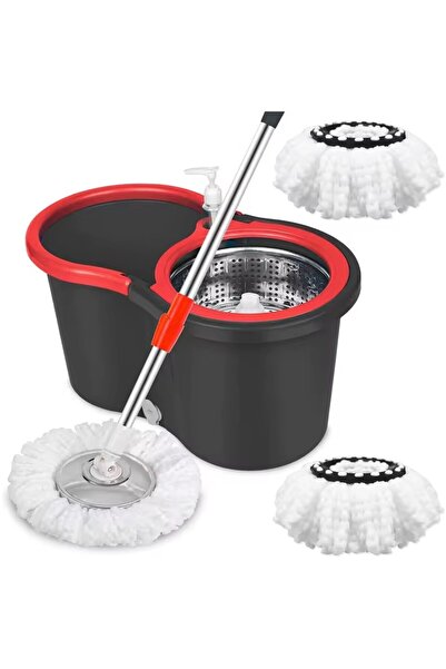 OEM Set Mop Rotativ 360° cu Galeata Inox si 5 Rezerve Microfibra