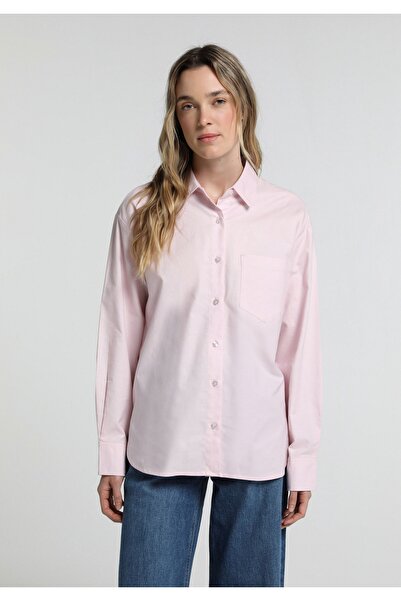 Colin's Boyfriend Fit Shirt Neck Plain Women's Pink Long Sleeve Shirt