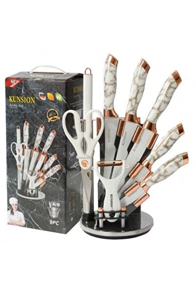 DubaiGallery KUNSION 9-Piece Kitchen Knife Set with Elegant Marble Pattern Ha...