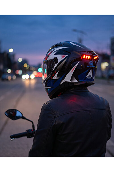 Caspiano HOMER Full-Face Led Işıklı Motosiklet Kaskı Black /Blue/ Red ECE-R 2...