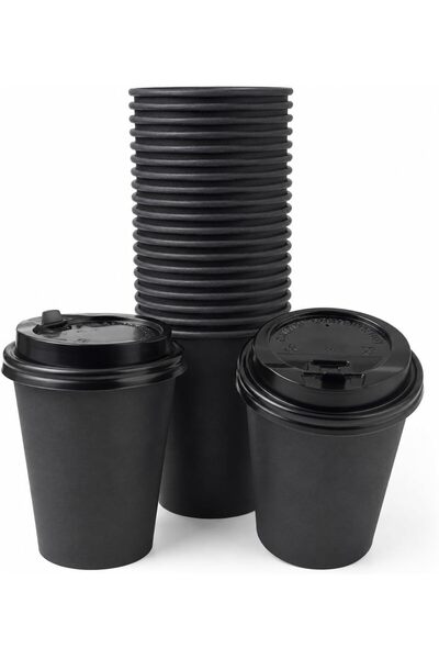Sunny Your Bright choice Premium 8oz Black Paper Coffee Cups with Black Sip L...