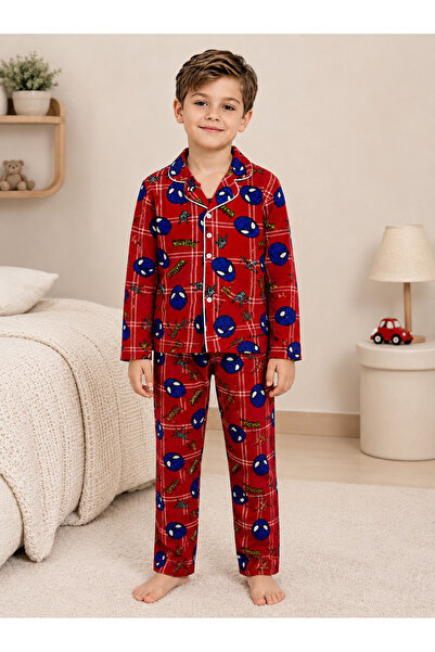 zahider Boy's Cotton Buttoned Long Sleeve Winter Pajama Set