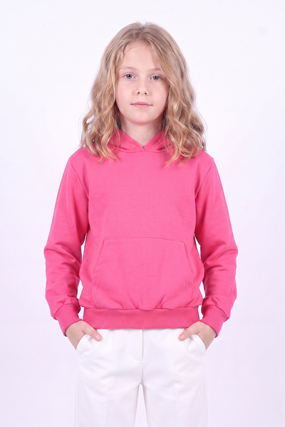 panios kids Kız Çocuk Basic Düz Kanguru Cepli Kapüşonlu Sweatshirt