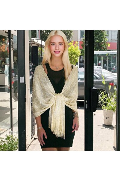 STARSTAR Women's sequined shawl black/silver 190x45cm tassel party/wedding.