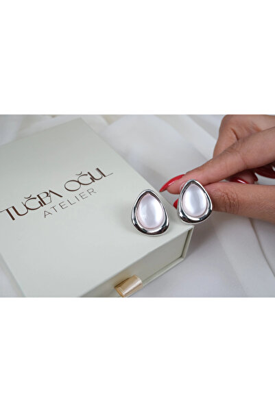 ATELİER TUĞBA Kp692 Silver Earrings with Drop Stones (Length 24 mm)