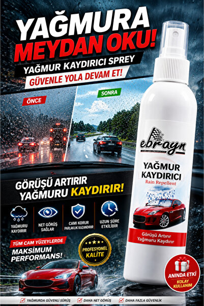 PİNUKS Ebrayn Yağmur Kaydırıcı Sprey – Oto Cam Su İtici & Net Görüş