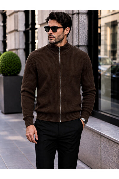 H&E LUXURY DESIGN Men's Knitwear Sweater Zippered Stand Collar Thick Knitted ...