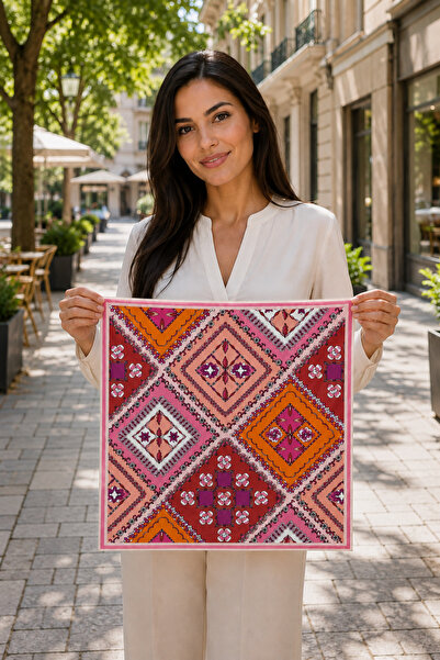 nehir eşarp Double Sided Floral & Geometric Pattern Scarf Bandana 50X50 cm