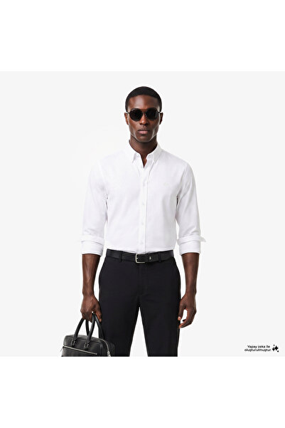 Lacoste Erkek Slim Fit Düğmeli Yaka Beyaz Gömlek