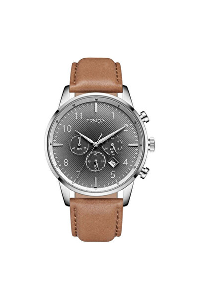 TRNDA Men's Stainless Steel Watch, Tan Leather Band | Trn-Ss43