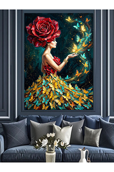 Artmeg Pânză decorativă pentru femei cu cap de trandafir și fluture - Masă di...