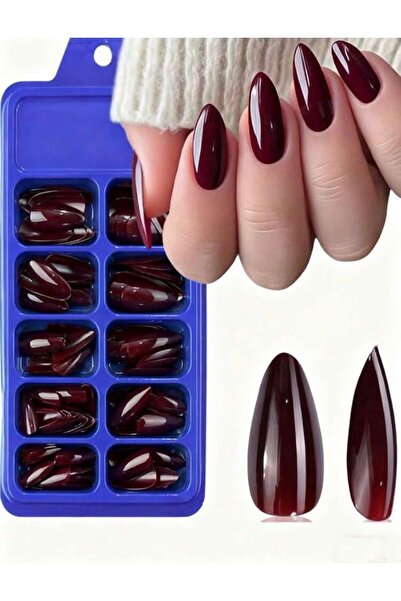 Generic Brand 120Pcs/Box Shiny Almond Shape Dark Red Nail Stickers