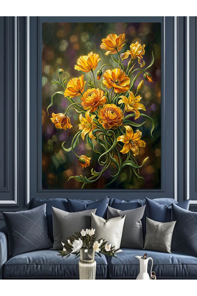 Artmeg Pânză decorativă cu buchet de primăvară cu flori galbene - tablou din ...