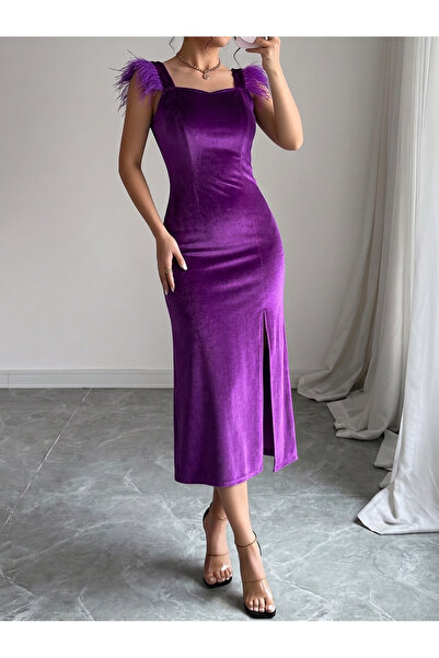 mass fashion Women's Square Neck Shoulder Detail Stylish Dress