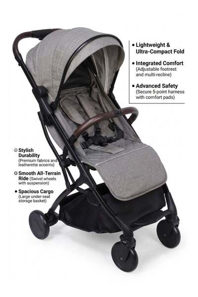 Baby Cara Lightweight Compact Travel Stroller with 5 Point Safety Harness, On...