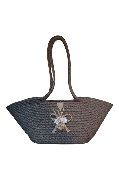 Veldena Women's Straw Shoulder Bag – Floral Detailed Summer Beach Brown Tote Bag