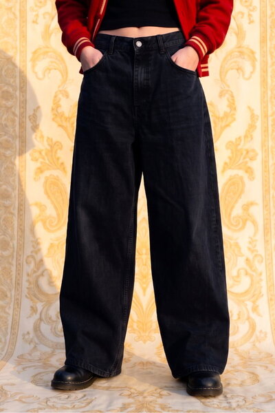 HLT JEANS Siyah Kadın Wide Leg Jean %100 Pamuklu Yüksek Bel Palazzo Kot Panto...