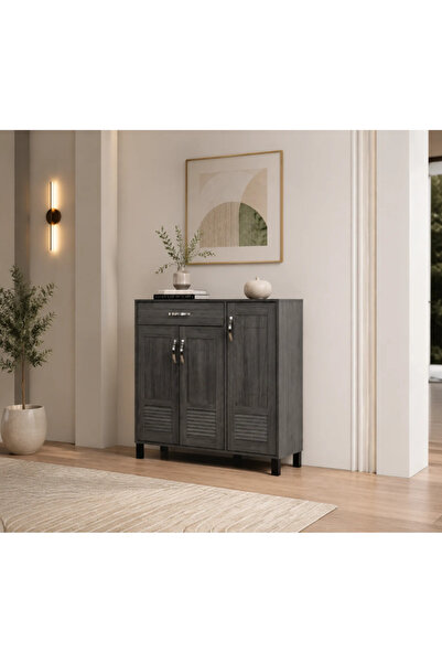 Palma homez دولاب جزم ماليزي رمادي بثلاثة أبواب ودرج علوي 100×90×40 سم